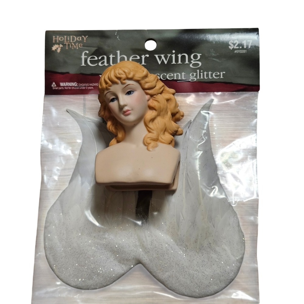 Vintage Holiday Time Angel Head Bust &‎ Feather Wings Set Doll Making Craft NWT